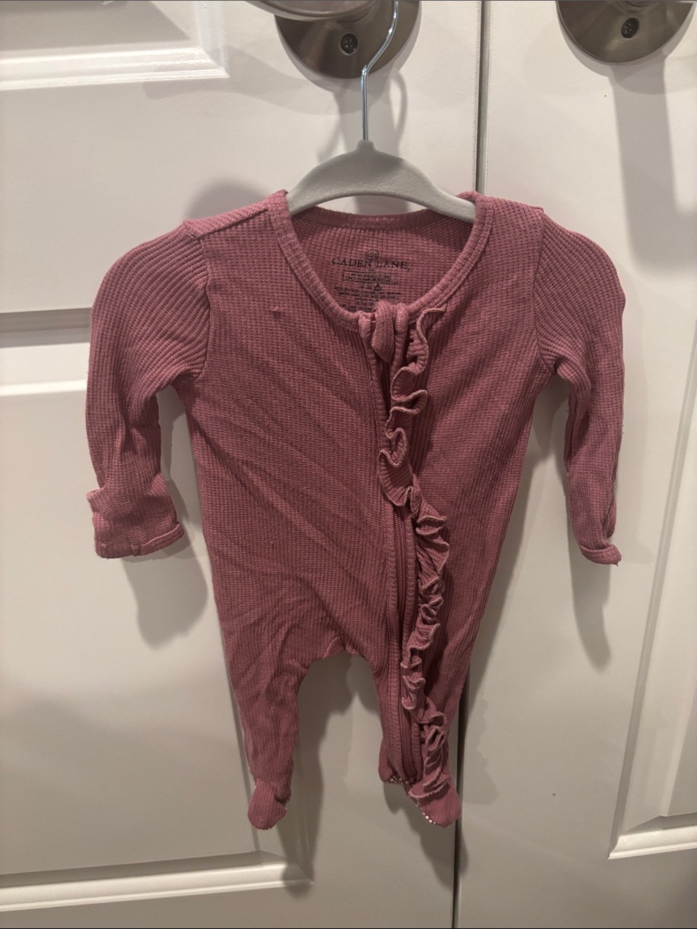 Boysenberry Bamboo Waffle Ruffle Zipper Footie